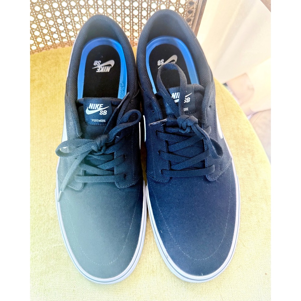 Nike SB Portmore II Solarsoft Canvas Skate Shoes Black White Men's 13